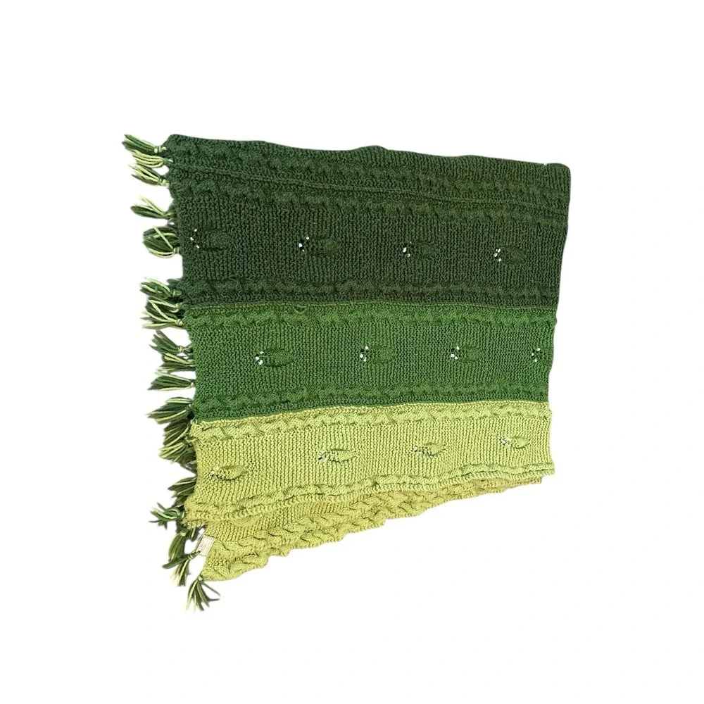 Vintage Blanket Bedspread Crochet Granny Cable Knit Green Multicolor‎ 66
